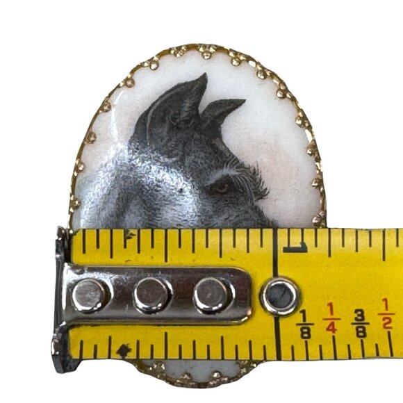 Vintage West Germany Schnauzer Dog Portrait Brooch Pin Gold Tone Oval Signed 2" - Picture 4 of 4